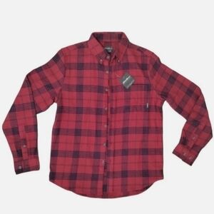 Eddie Bauer Red Navy Plaid Button Down Flannel Shirt